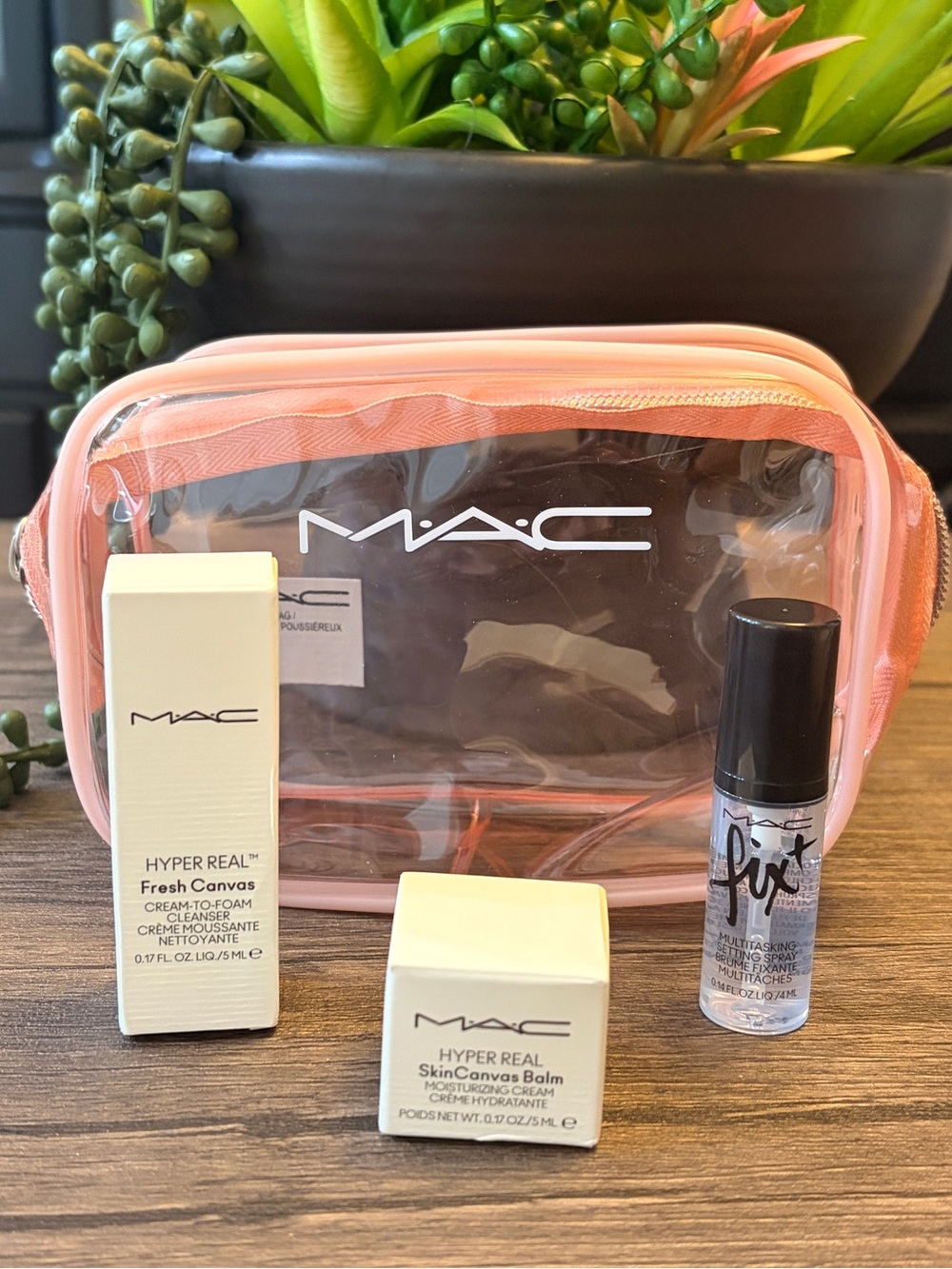 MAC Cosmetics Hyper Real Travel Set of 3pcs with pink pvc makeup bag